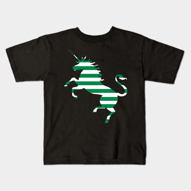 Glasgow Celtic Football Club Green and White Hooped Unicorn Silhouette Kids T-Shirt by MacPean